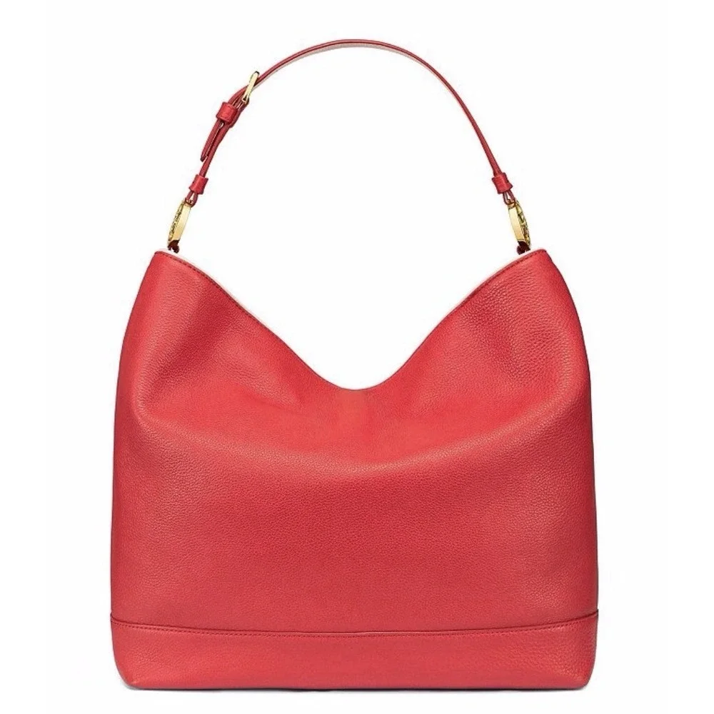 Tory Burch Duet Leather Hobo  Shoulder Bag in Cherry Apple New Ivory  $450